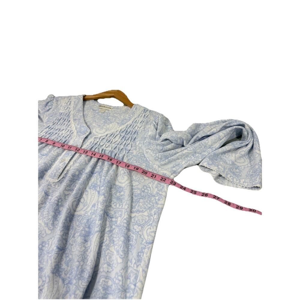Miss Elaine Periwinkle Blue Floral Fleece Pullover Nightgown Smocked Womens L - Picture 6 of 6